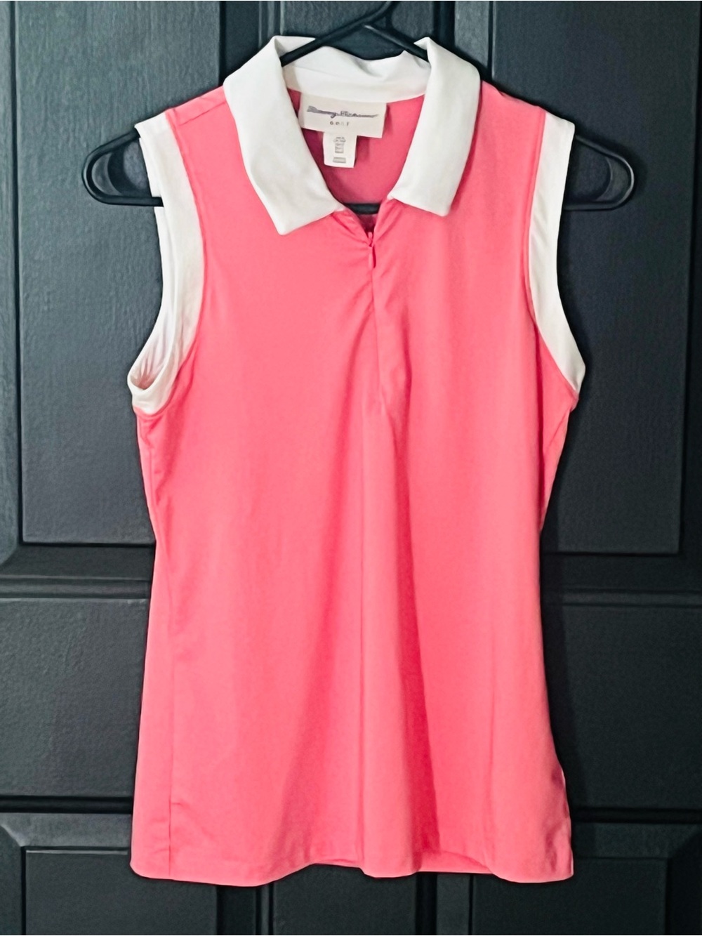 Tommy Bahama Coral Pink Sleeveless Polo Top with White Trim